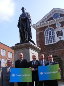 County Candidates and Chris Pincher infront of the Sir Robert Peel statue